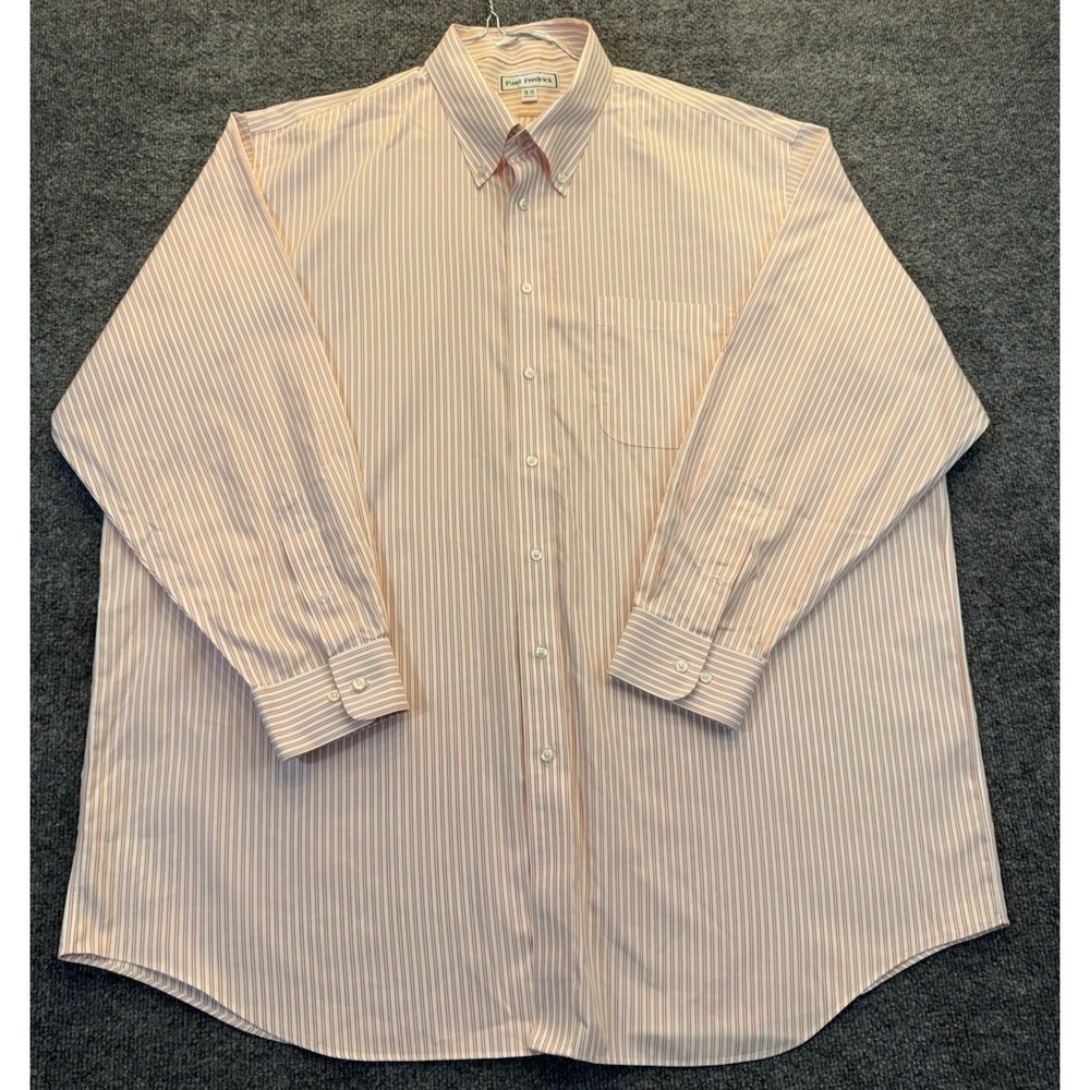Paul Fredrick Men's 19-35 (2XL) Orange White Stripe Supima Cotton Dress Shirt